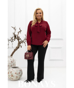 Bordowa koszula damska z krawatką wiązaną w kokardę