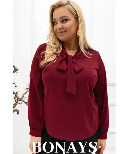 Bordowa koszula damska z krawatką wiązaną w kokardę