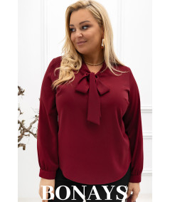 Bordowa koszula damska z krawatką wiązaną w kokardę