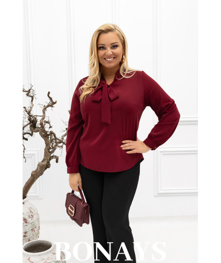 Bordowa koszula damska z krawatką wiązaną w kokardę
