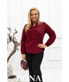 Bordowa koszula damska z krawatką wiązaną w kokardę