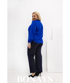 Chabrowa koszula damska z krawatką wiązaną w kokardę - duże rozmiary