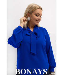 Chabrowa koszula damska z krawatką wiązaną w kokardę - duże rozmiary