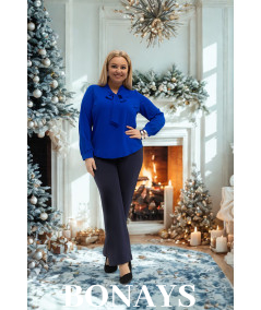 Chabrowa koszula damska z krawatką wiązaną w kokardę - duże rozmiary