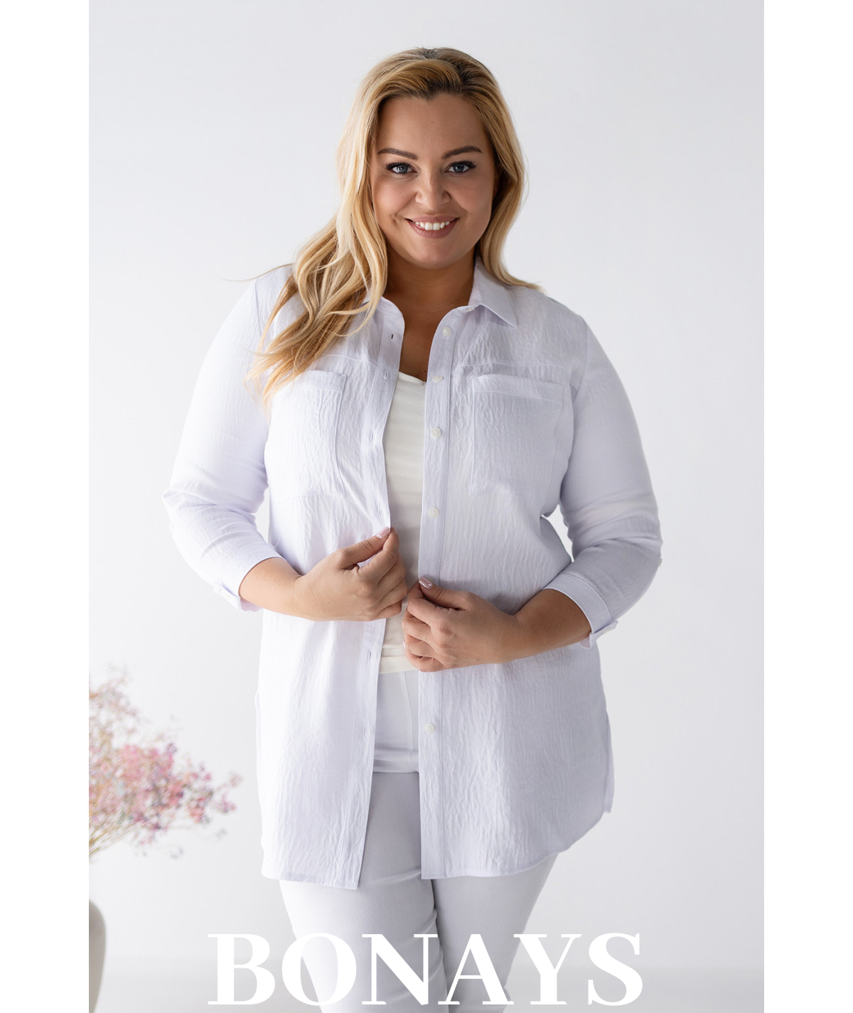 Biała koszula damska z wiskozy ELEN Plus Size