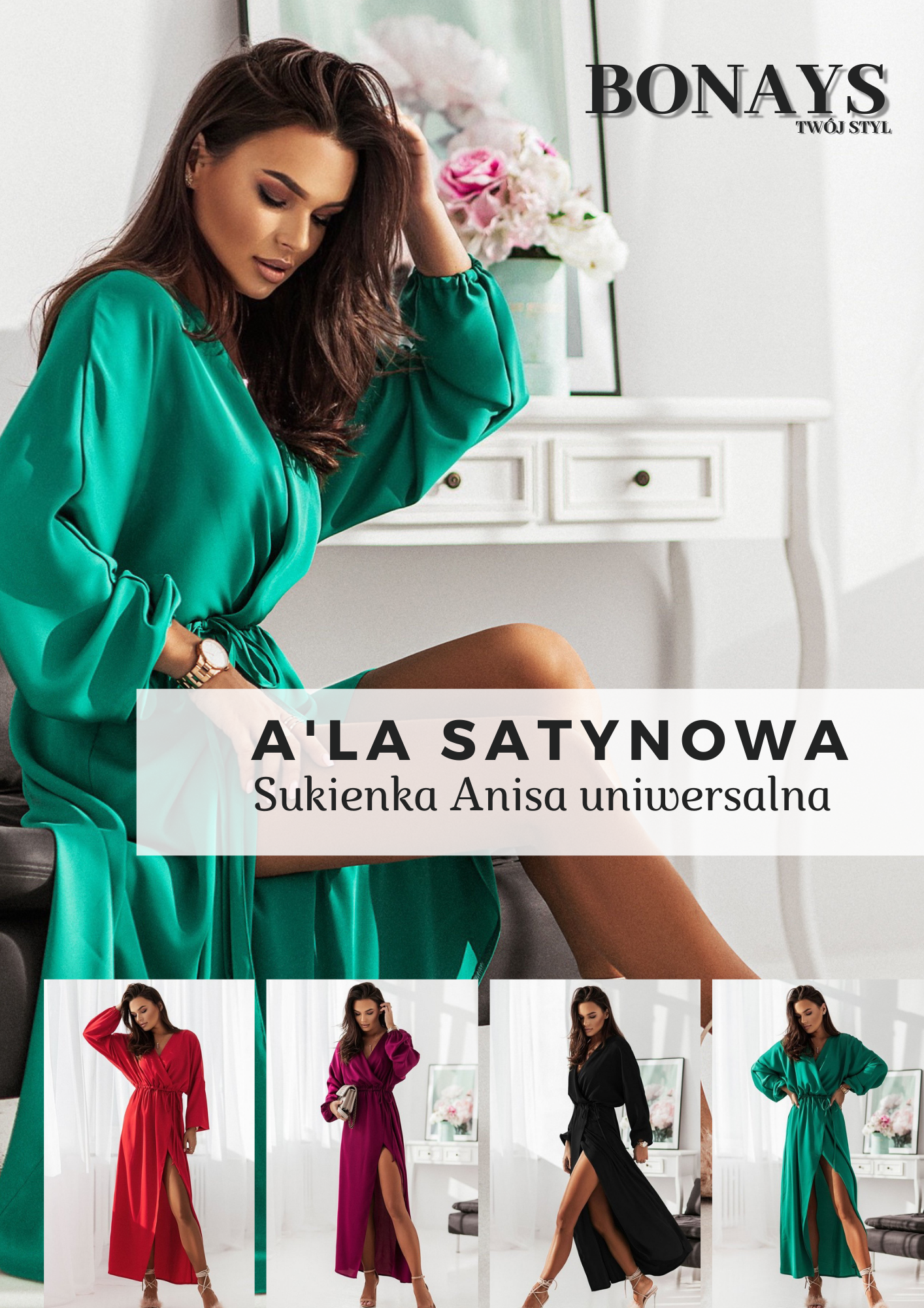 satynowa sukienka maxi na święta